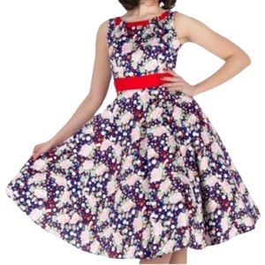 Hearts & Roses London Retro 50s Pin-Up Floral & Polka Dot Swing Dress